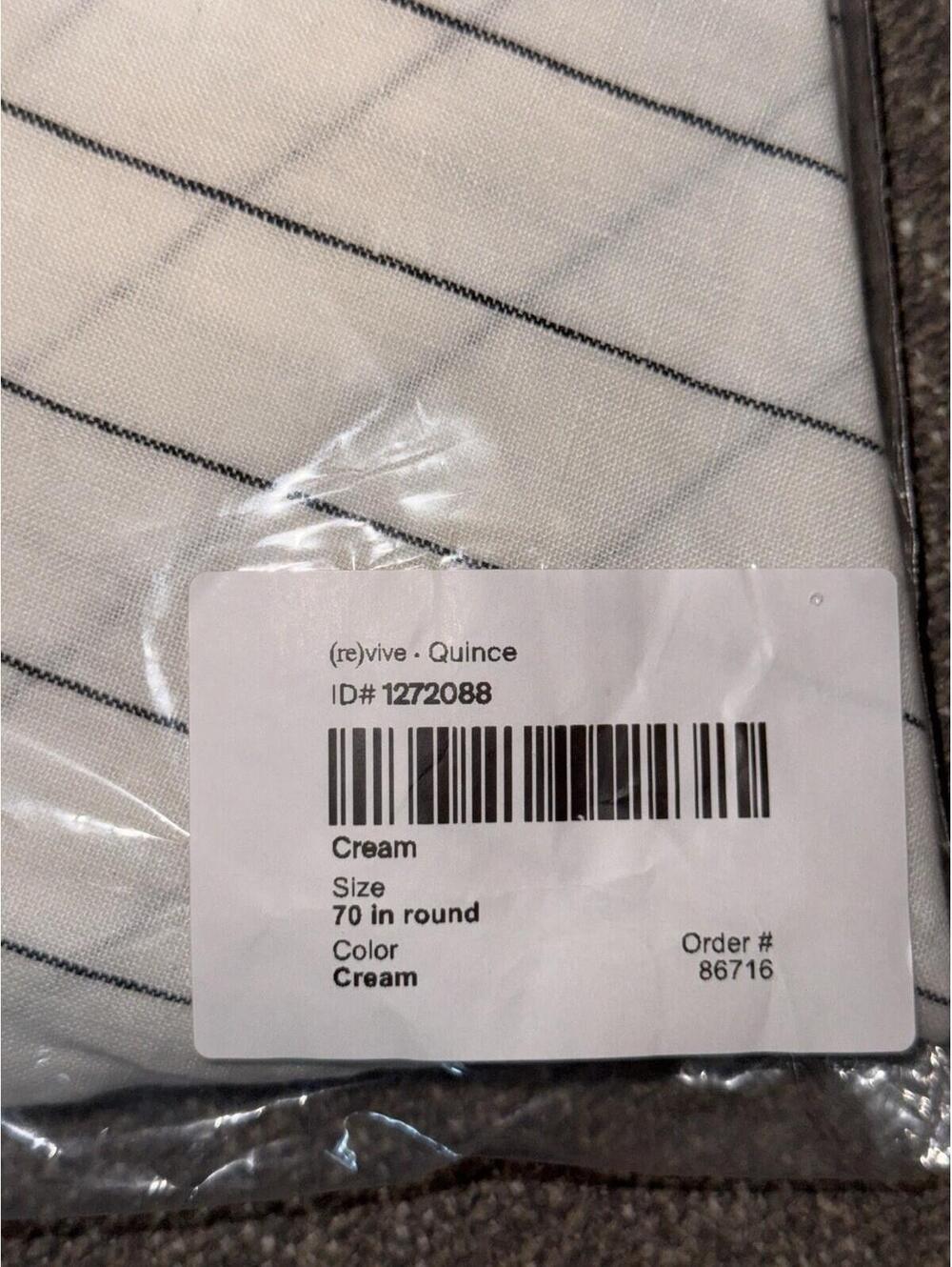 NWT Quince European Linen Round Tablecloth 70” Pencil Stripe Cream 100% Flax - Picture 4 of 5